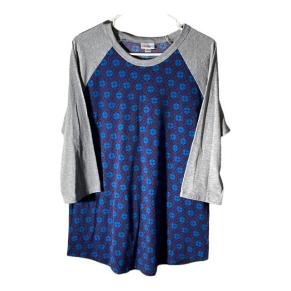 Lularoe Blue/Maroon/Gray Baseball Randy Blouse Shirt Size XL EUC #0631